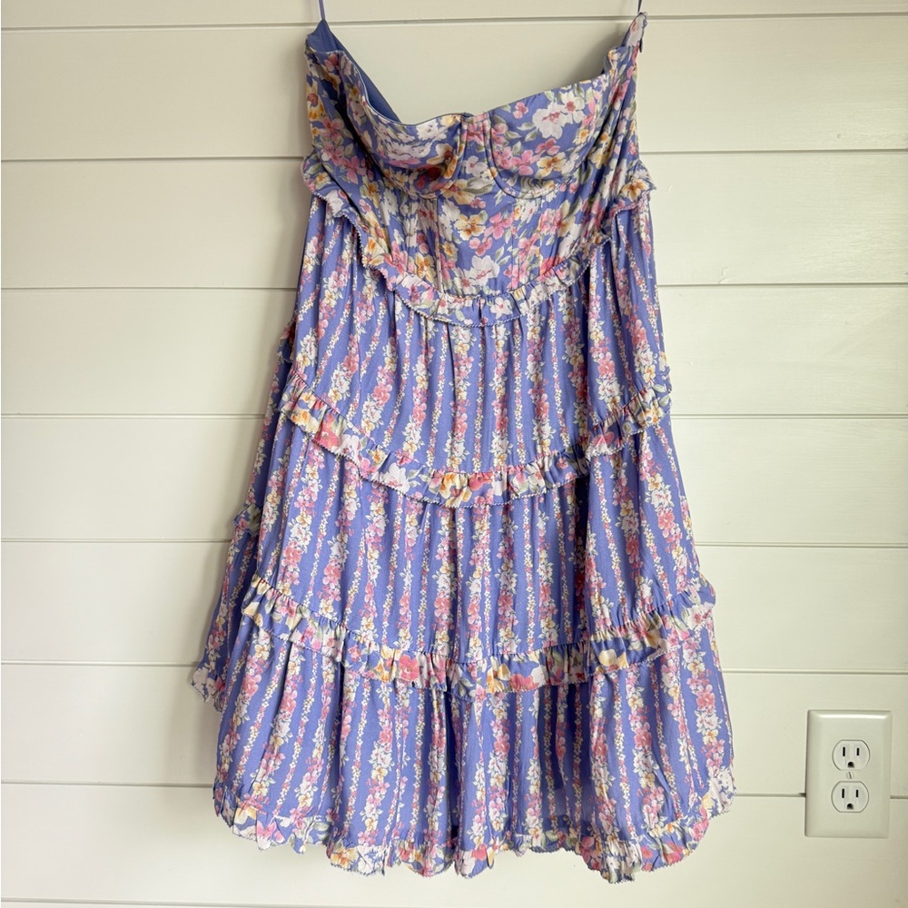 Altar’d State, Lavender Strapless Floral Tiered Dress, Size XL